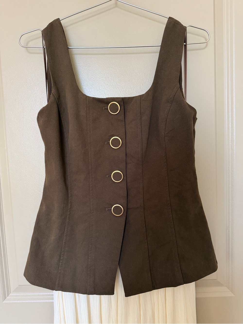 Moon River Brown and Cream Buttoned Dress - Picture 2 of 11